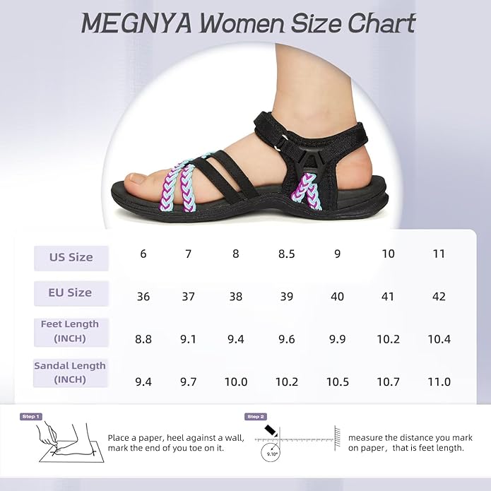 MEGNYA Hiking Sandals for Women, Arch Support Comfortable Walking Sandals Hook Loop Strap, Sports Lightweight Slides