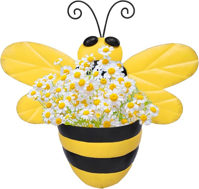 Metal Wall Planter Bee Wall Mounted Planters Small Flower Pot with Drainage for Indoor Outdoor Farmhouse Hanging Planter Succulent Plant Container Vertical Garden Yard Decor