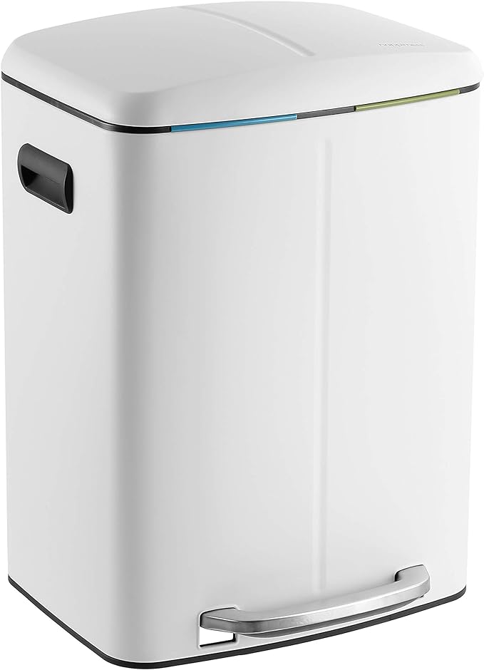 happimess HPM1005C Marco Rectangular 10.5-Gallon Double Bucket Garbage Can with Soft-Close Lid, White