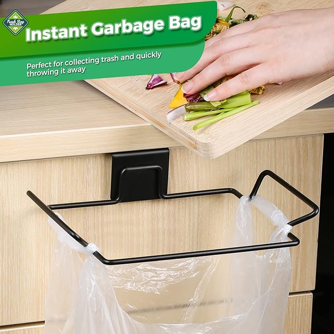 HNYYZL Trash Bag Holder,2 Pack Trash Bag Holder for Cabinet Door and Cupboards,Stainless Steel,Black,Plastic Bag Holder under Sink,Use for Kitchen,Bathroom,Camper,Rv
