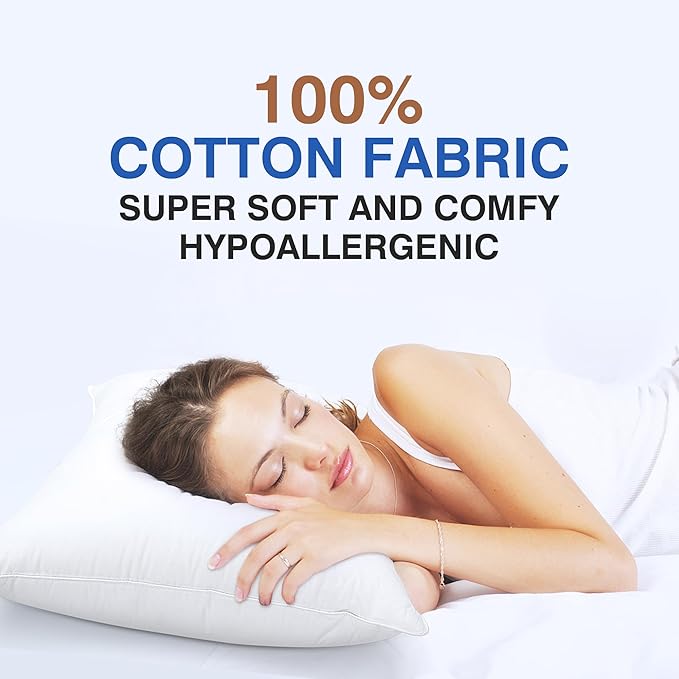 Goose Feather Pillow Queen Size Set of 2 - Down Hotel Bed Pillows for Sleeping, Soft 600 Thread Count Cotton Cover, Fluffy Support Surround Fill Polyester for Back, Stomach, Side Sleepers