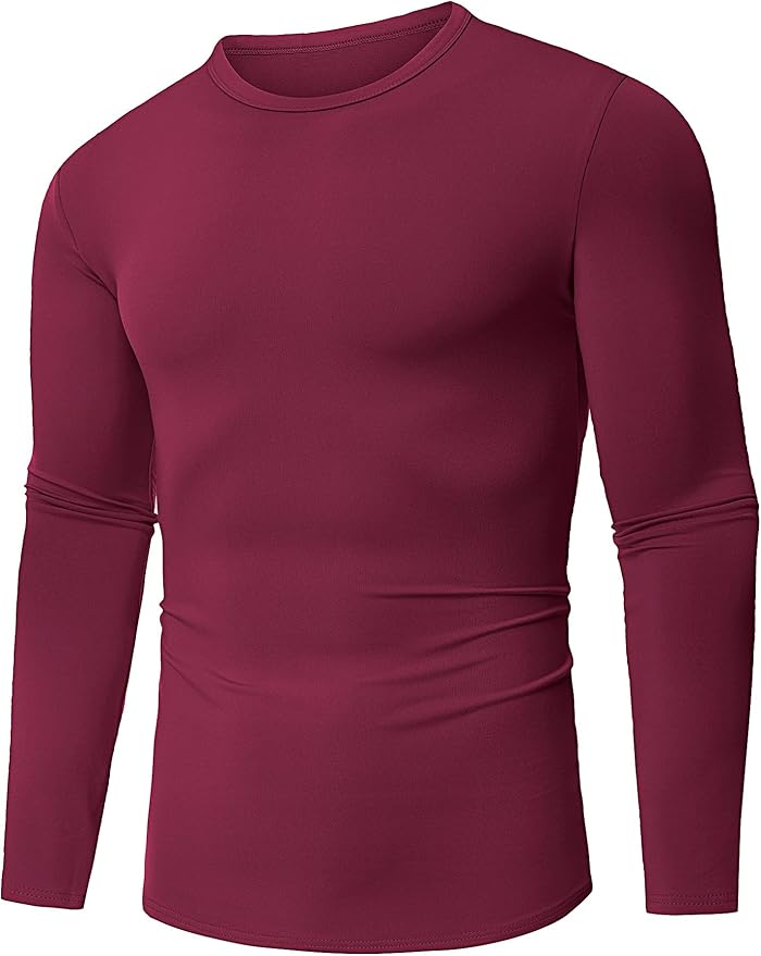URRU Thermal Underwear for Men High Stretch Fleece Lined Long Sleeve Crewneck Thermal Shirts Base Layer Top Men Cold Weather