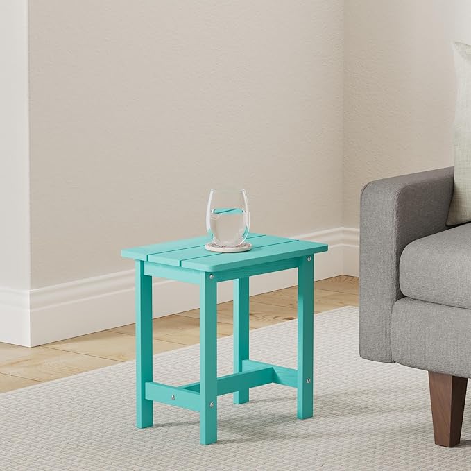 LUE BONA Outdoor Side Table, HDPS Small Outdoor Table, Adirondack Side Table, Outside End Table for Patio, Porch, Deck, Weather Resistant/Easy Maintenance/Indoor or Outdoor Use, Aruba Blue