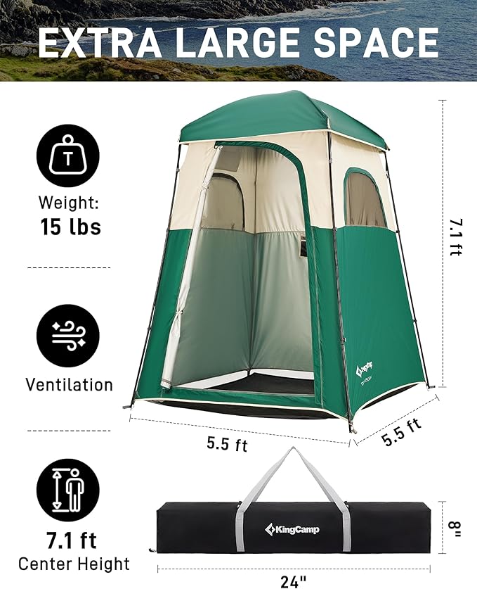 KingCamp Shower Tent, Portable Privacy Tent Outdoor Camping 1/2 Room Toilet Tents with Shower Bag & Dressing Room for Beach, Camping & Hiking