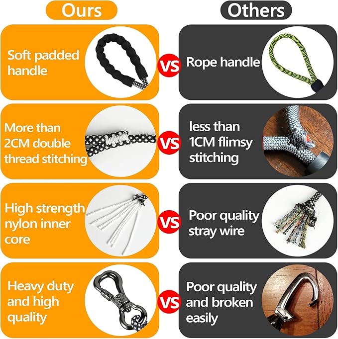 NTR Long Dog Leash, 20FT Check Cord with Swivel Lockable Hook and Comfortable Padded Handle for Reflective Dog Leash for Small Medium and Large Dogs Walking Training Hiking Camping Playing