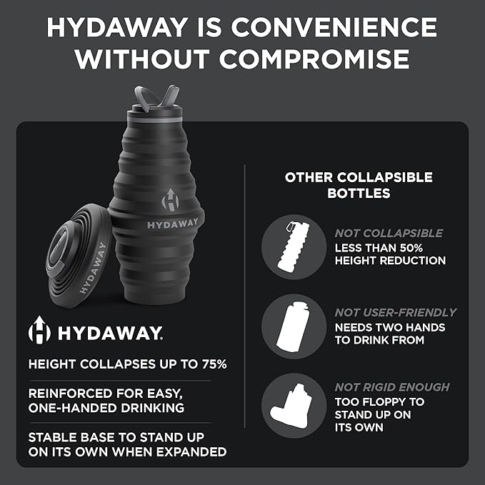 HYDAWAY 25oz Collapsible Water Bottle - BPA-Free, Leakproof, Lightweight, and Space-Saving - Perfect for Hiking, Travel, and All-Day Hydration