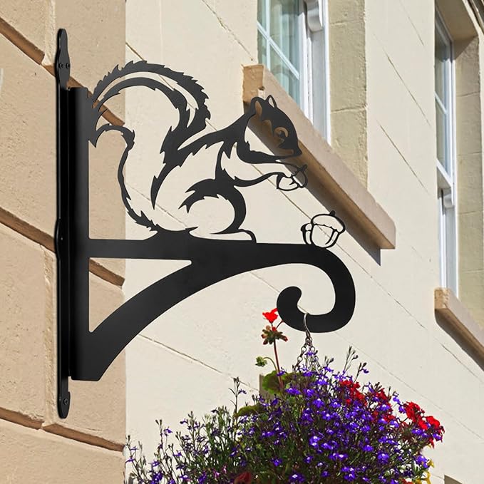 ATKKE Hanging Plant Bracket Hangers Indoor Iron Wall Mount,11??Squirrel Silhouette Ornamental Iron Hangers Hookers for Flower Pot Lantern Bird Feeder Wind Chimes