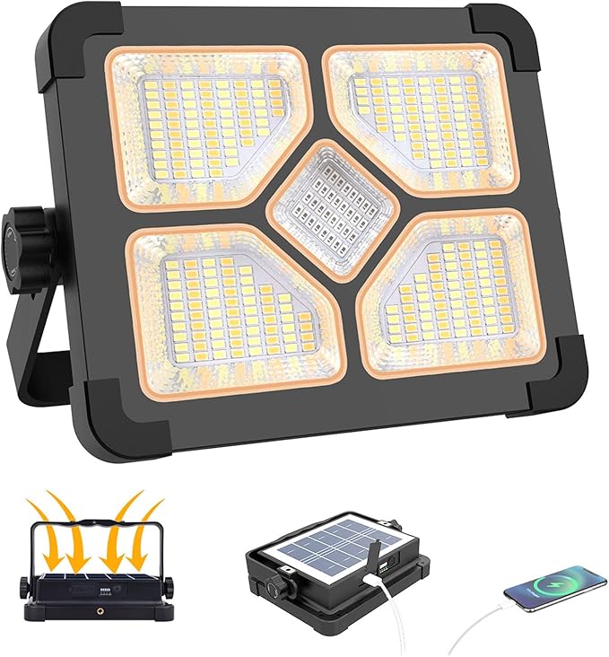 ERAY Portable LED Work Light with Rechargeable Battery 15000mAh 10000 LM, Solar Camping Lights, IP66 4 Lighting Modes Worklight for Outdoor Building Emergency Car Repairing
