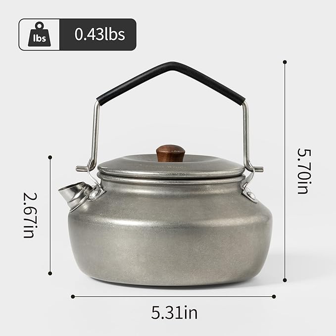 0.6L Camping Kettle, Portable Camp Tea Coffee Pot, Lightweight Stainless Steel Teapot, Fast Heating Boiling Water, for Outdoor Campfire Hiking Camping Picnic