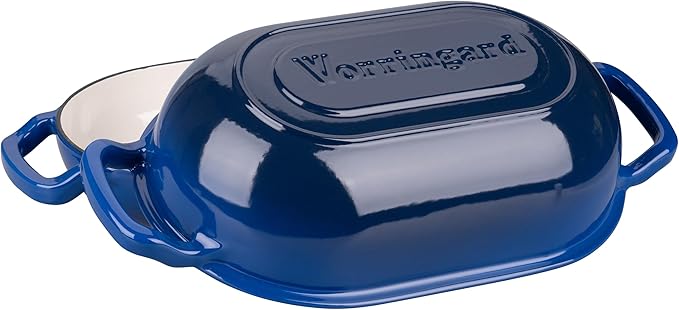 Enameled Cast Iron Sourdough Bread Oven, Dutch Oven, Loaf Cast Iron Bread Pan for Homemade Bread Baking, Meatloaf Pan with Lid, 7QT, Blue