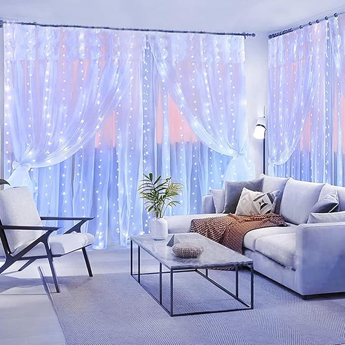 White Curtain Lights for Bedroom,7.9Ftx5.9Ft 144 LED Waterproof USB Powered Twinkle String Lights Wall Copper Fairy Lights with Control & 8 Modes for Room Window Halloween Decorations