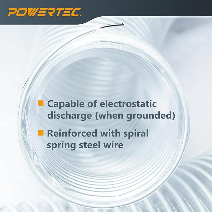 POWERTEC 4" x 5' Dust Collection Hose with 2pcs Key Hose Clamps for Table Saw, Band Saw, Planer, Jointer, Woodworking and Wood Shop Dust Collection System (70393)