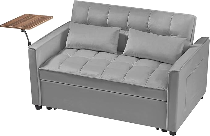 3-in-1 Convertible Sleeper Sofa Bed,Pullout Couch with 360° Swivel Side Table, Modern Chenille Fabric, Easy to Assemble, Folding Loveseat Sofa Bed for Living Room & Guest Room
