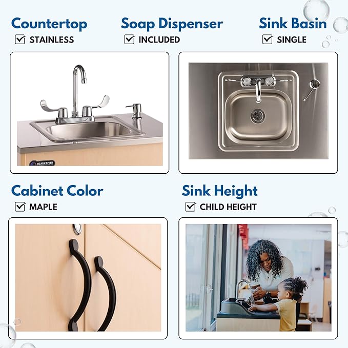 Ozark River Portable Sinks Lil Premier S1, Child Height Stainless Steel Self Contained Portable Sink with Hot Water for Kids, Hot Water Handwashing Station for Daycares & Classrooms