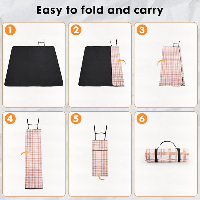 Picnic Blanket 80''x80'' Extra Large Outdoor Blanket, Waterproof, Sandproof, Machine Washable, Tear Resistant, Foldable Picnic Mat for Camping, Grass, Park, Travel, Beach – Orange