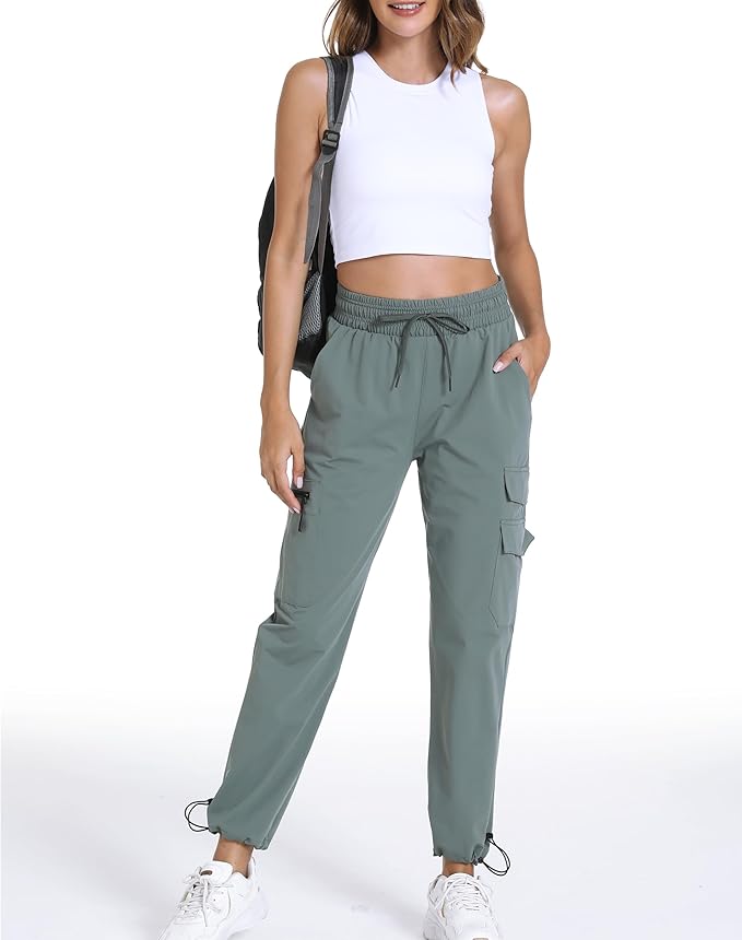 Women's Lightweight Hiking Joggers with Pockets - Water Resistant Cargo Pants for Outdoor Workouts Camping