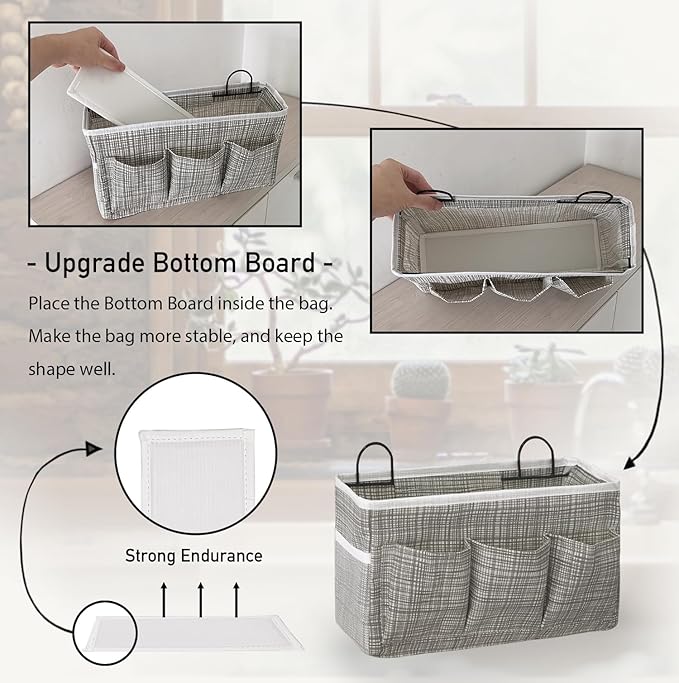 2pcs 3-pockets Large Wall Hanging Organizer Bag, Linen Fabric Door Hanging Storage Baskets with Pockets, Waterproof Bin for Kitchen, Bedroom, Office, RV Camper (Stripe_2pcs)