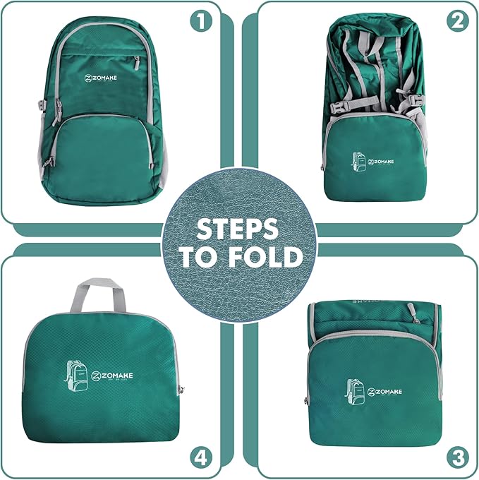 ZOMAKE Lightweight Packable Backpack 30L, Foldable Hiking Backpacks Water Resistant Compact Folding Daypack for Travel(Dark Green)