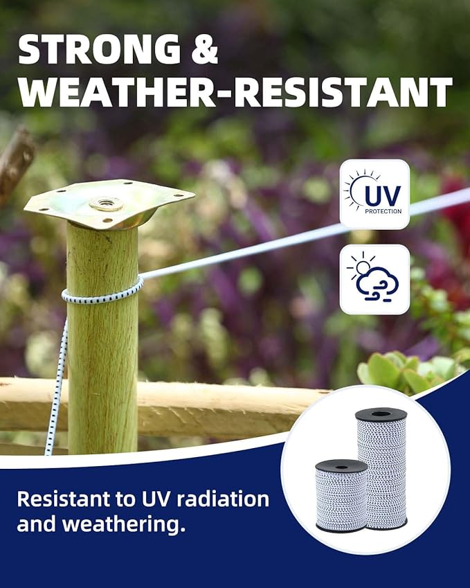 Bungee Cord - 1/8 Inch x 100 Feet - Elastic Shock Cord, Stretch Rope for Kayak, Crafts, Tie-Downs, DIY Projects - Flexible, High-Strength Bungee Rope (White with Black Trace)