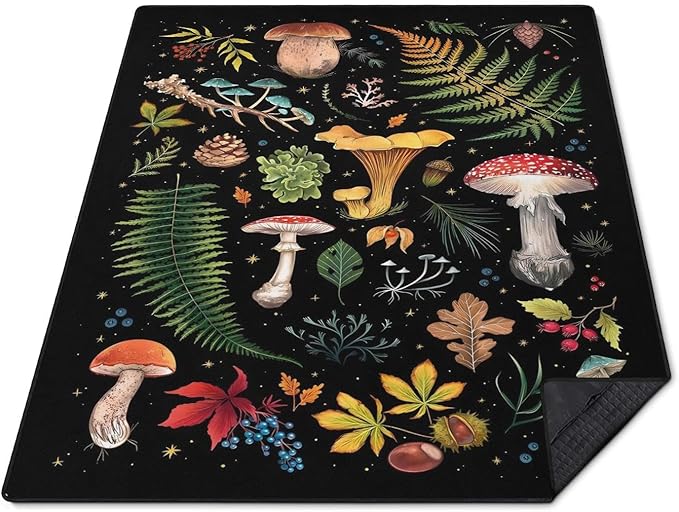 Mushroom Picnic Blankets Waterproof Foldable, 60″X80″Thick Three Layer Picnic Mat Outdoor Blanket for Grass,Cute Beach Blanket Sandproof Picnic Accessories for Camping Party Park Hiking