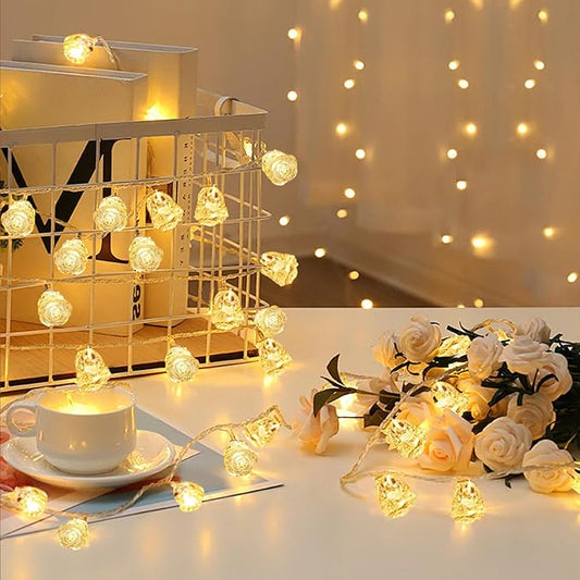String Lights Indoor, 33Ft 80 LED Rose Flower Lights, 8 Modes Dimmable & Timeable Twinkle Lights, Festival Christmas Decorations for Bedroom Living Room, White, USB Plug, Remote