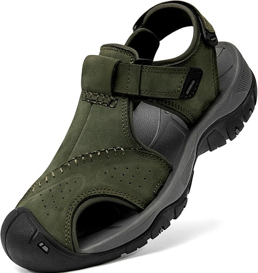 Men's Sport Sandals Closed Toe Leather Hiking Athletic Walking Outdoor Beach Trail River Fishing Water Shoes Lightweight Comfortable Waterproof