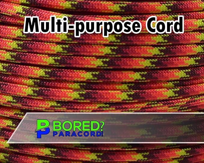 BORED? PARACORD! 550 lb Paracord - Ideal for Crafting, Camping, DIY Projects, Active & Military Outdoors - Strong Survival Rope - Tactical Parachute Cord Type III - Fireball 250 Feet
