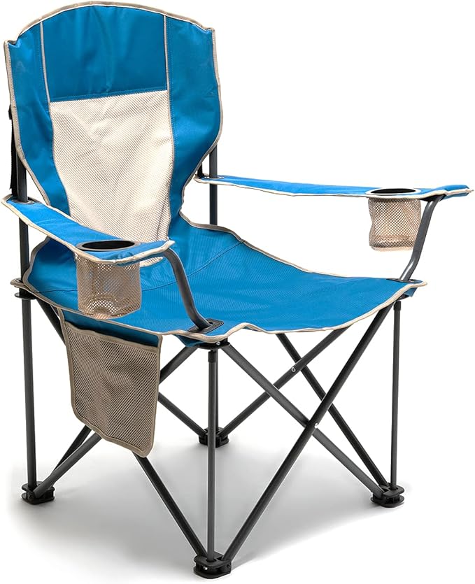 SUNNYFEEL Oversized Folding Camping Chair 500 LBS Heavy Duty Lawn Chairs for Adults Blue Portable Folding with Armrest, Cup Holder, Pocket ＆Bag for Outdoor Camping/Beach/Travel/Picnic/Fishing