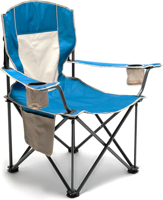 SUNNYFEEL Oversized Folding Camping Chair 500 LBS Heavy Duty Lawn Chairs for Adults Blue Portable Folding with Armrest, Cup Holder, Pocket ＆Bag for Outdoor Camping/Beach/Travel/Picnic/Fishing