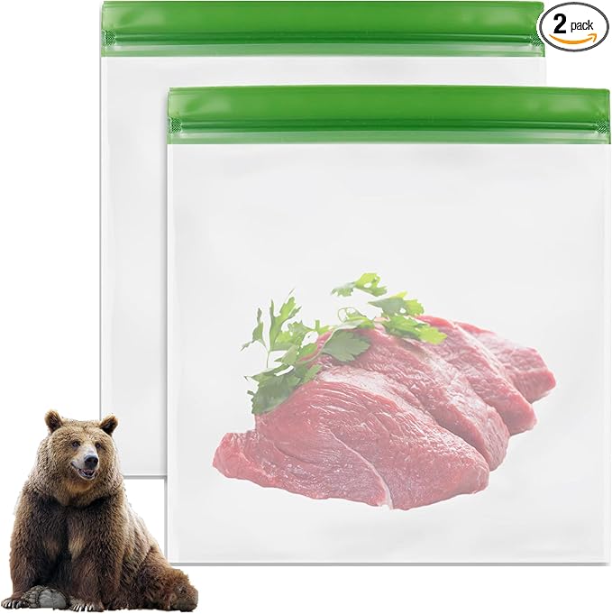 2 pack Bear Bags for Food Backpacking, Double Seal Odor Barrier Storage Bags Reusable Camping,No-Odor Zipper Barrier Bags Fit Home Organization, Food Storage,Freezer Safe (9x10in)