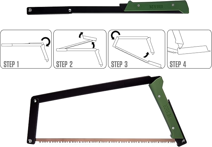AGAWA - BOREAL24 Backwoods KIT - 24 Inch Folding Bow Saw, Premium Leather Sheath, Additional Aggressive Blade (Black Frame - Green Handle)