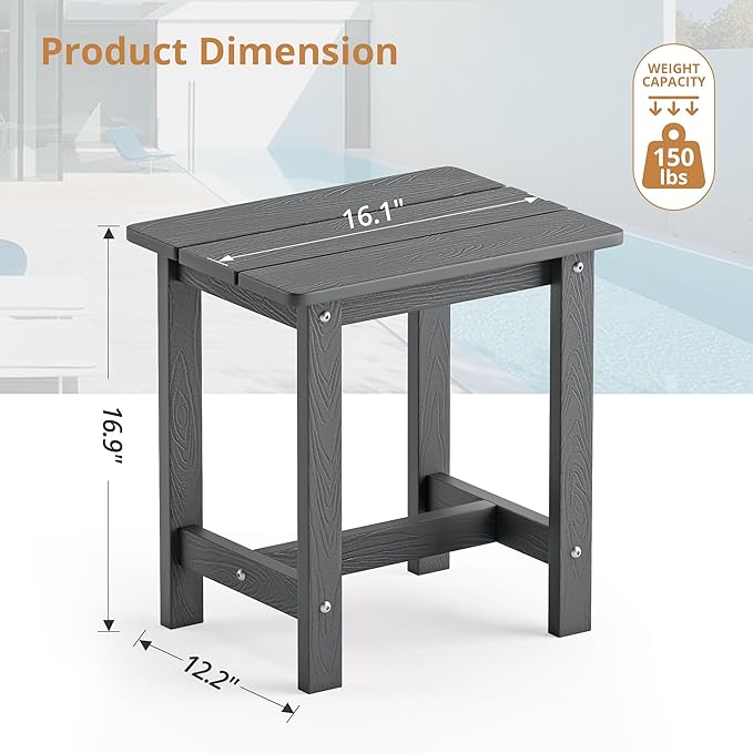 LUE BONA Outdoor Side Table, HDPS Small Outdoor Adirondack Side Tables, Outside End Table for Patio, Porch, Deck, Pool, Weather Resistant/Easy Maintenance, Dark Gray
