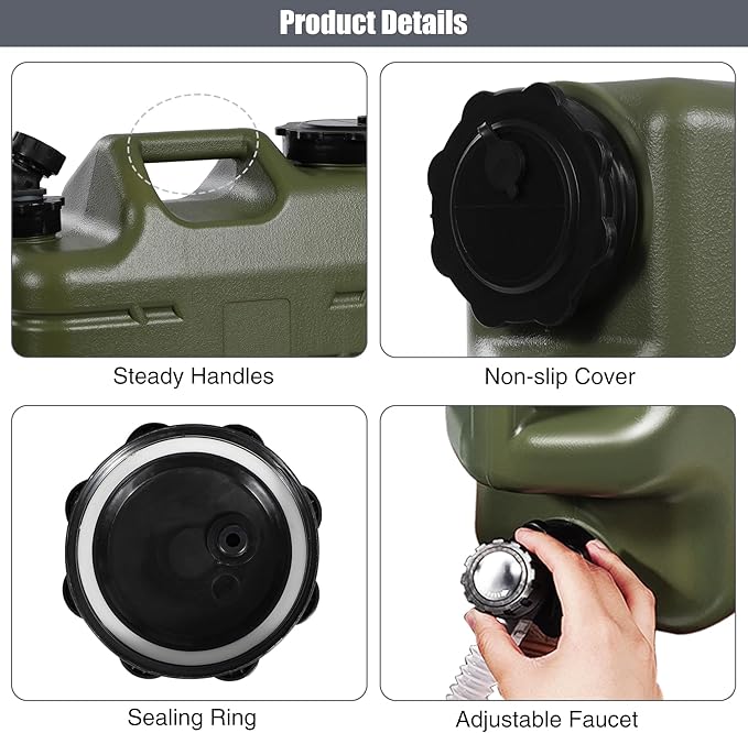 RedSwing 4 Gallon/15L Thickened Water Jug, Camping Water Container, Truly No Leakage Water Storage with Spigot, Large Military Water Tank,BPA Free Portable Overlanding Gear for Outdoors,Hiking,Green