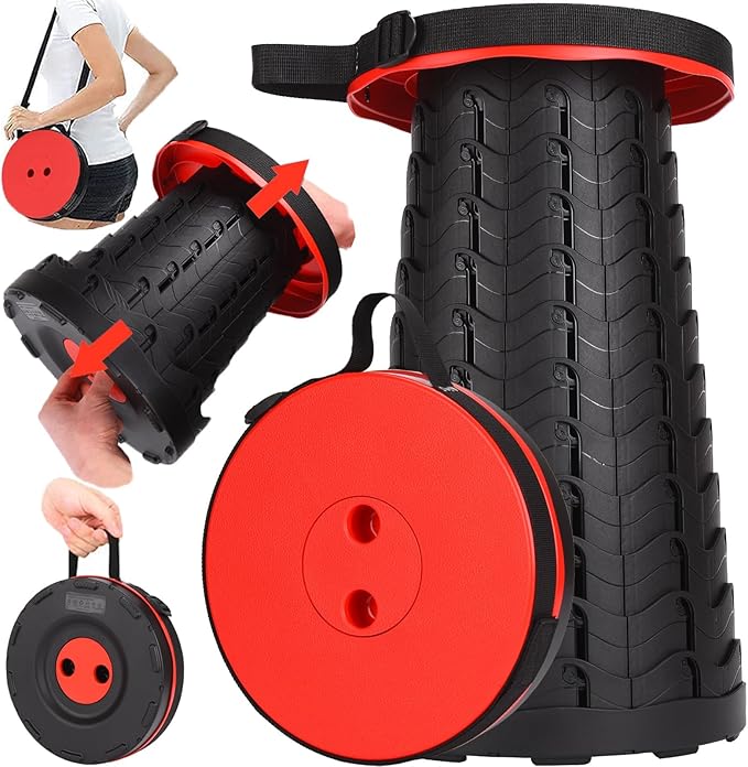 Fishboy Upgraded Collapsible Stool, 400lbs Max Weight, Lightweight But Sturdy, Portable Retractable Folding Telescoping Foldable Camping Stool for Adults Outdoor Fishing Hiking Gardening Travel BBQ