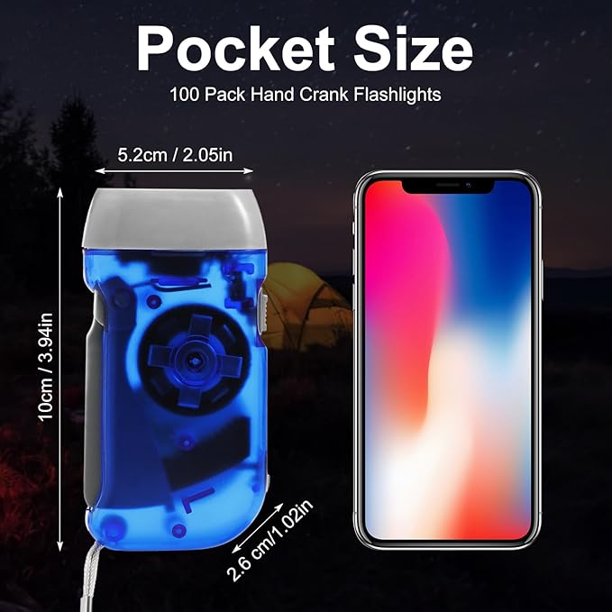 Leelosp 48 Pcs Hand Crank Flashlight No Battery Required Cranked Flashlight Manual Press Flash Light 3 LED Squeeze Light for Camping Hiking Power Outage Gift(Blue)