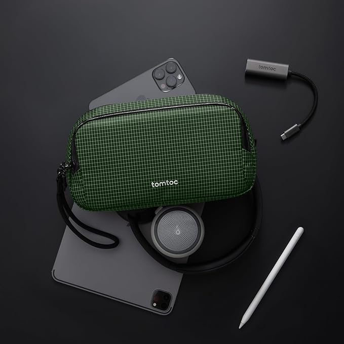 tomtoc Electronic Organizer Travel Case Performance, Water Resistant Dual Compartment Cable Organization Storage Bag for Charger, Cord, Phone, Hard Drive, Power Bank, Accessories Travel Essentials