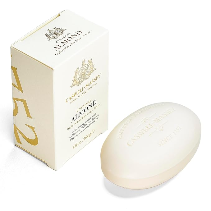 Caswell-Massey Almond Natural Bar Soap for Men & Women, Moisturizing Body Soap Bar for All Skin Types, Made with Essential Oils & Plant-Based Formula for Soft Skin, Made in USA, 5.8 oz