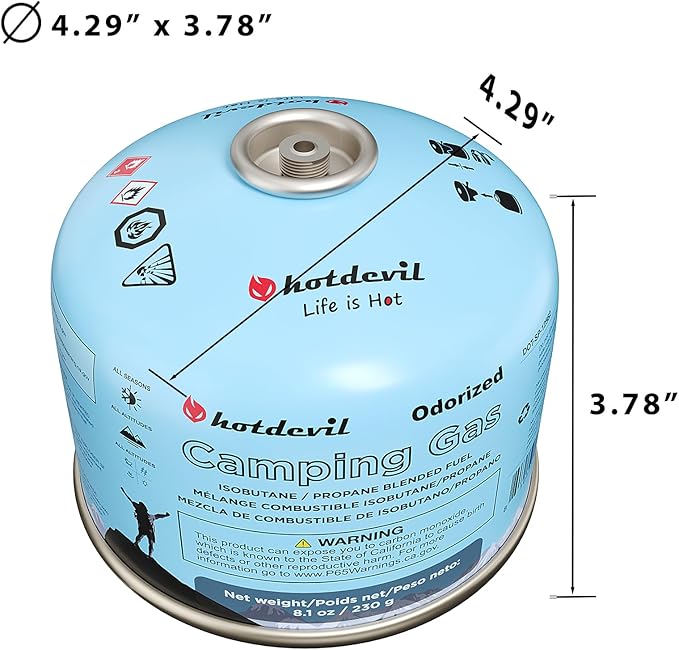 KOMAN Isobutane Fuel Canister 230 Gram Camping Stove Fuel Butane Propane Blend Camping Fuel Gas Canister Backpacking Fuel Light-Weight Compact Camping Fuel (4 Pack)