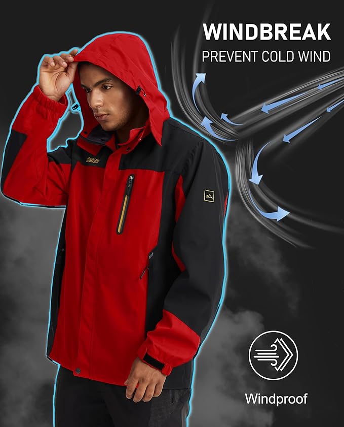 MAGCOMSEN Men's Hooded Windproof Water Resistant Rain Jacket Windbreaker 5 Pockets for Hiking,Fishing,Travel