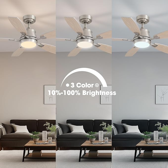 42" Ceiling Fan with Light, Modern Low Profile Ceiling Fan with Light, DC Reversible Motor, Smart APP & Remote Control, Whisper Quiet, Dimmable LED for Bedroom/Living Room