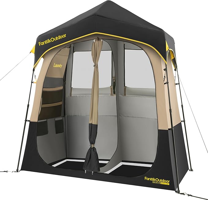 FanttikOutdoor Zeta A2 Pro Shower Tent 2 Rooms, Instant Setup in 60 Seconds with Rainfly & Windproof, Portable with Carry Bag for Family Camping, Privacy Shelters Upgraded Ventilation