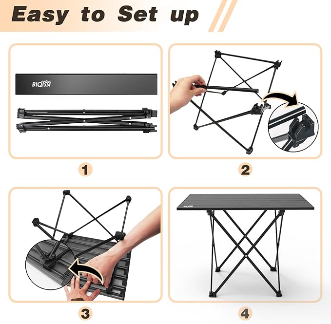Portable Camping Table, Compact Camping Side Table with Carrying Bag, Ultralight Aluminum Beach Table Folding for Hiking, Camping, Picnicking, BBQ, Outdoor Cooking (Black Medium 22")