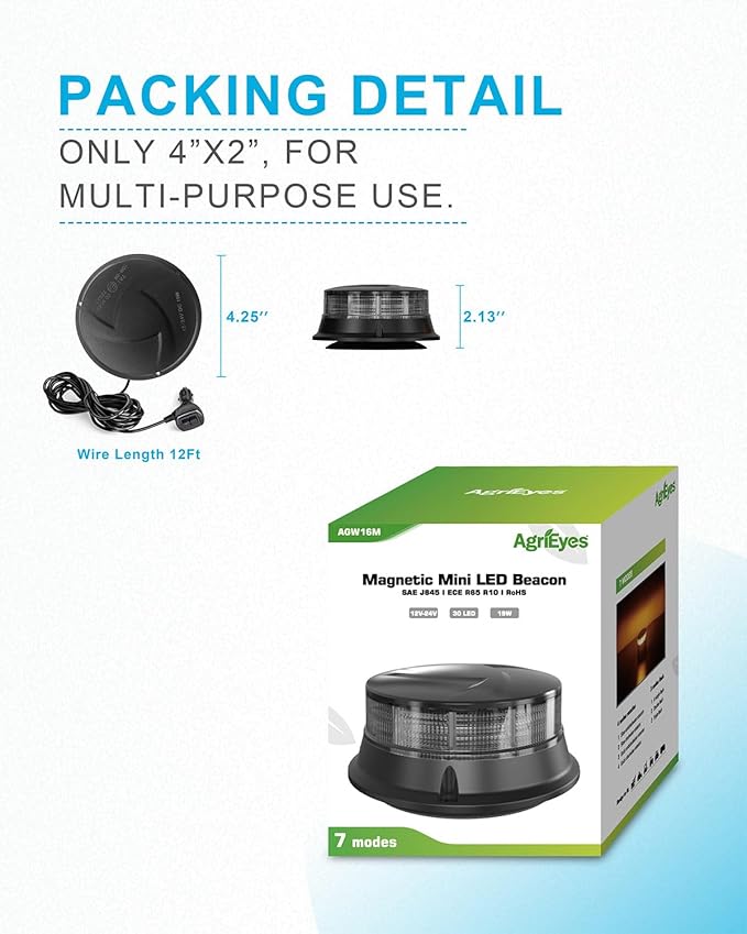 Agrieyes Smoke Lens Beacon Light, Safety Warning Lights Magnetic, LED Flashing Emergency Strobe Lights for Vehicles, Caution Hazard Lights for Truck Tractor Golf Carts Snow Plow