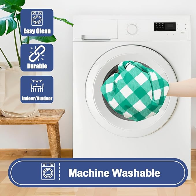 Smiry Picnic Table Cover with Bench Covers, Waterproof Elastic Fitted Tablecloths for 6 Foot Rectangle Tables, Washable Buffalo Plaid Tablecloth for Camping, Outdoor (Green & White, 30"x72")