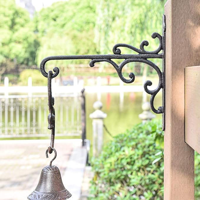 Sungmor Cast Iron Wall Hook Plant Hangers - Home & Garden Heavy Duty Hanging Bracket Plant Hooks - 2PC BLACK Decorative Wall Mount Hooks for Hanging Planter Pot Bird Feeder Birdcage Lantern Wind Chime