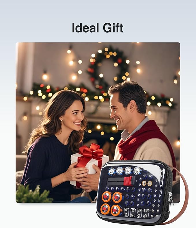 Luxtude Battery Organizer Storage Case with Tester, Clear Batteries Storage Organizers Holds, Hard Battery Holder Organizers, Portable Batteries Case Organizer, Drawer Caddy (Blue)