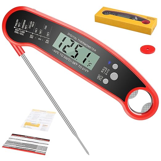 Meat Thermometer Digital, Waterproof Instant Read Cooking Thermometer with LCD Backlight, Magnetic Back & Bottle Opener for Kitchen, Baking, Sous Vide, Outdoor Grilling,Candy Making