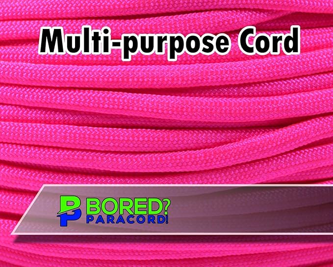 BORED? PARACORD! 550 lb Paracord - Ideal for Crafting, Camping, DIY Projects, Active & Military Outdoors - Strong Survival Rope - Tactical Parachute Cord Type III - Neon Pink 100 Feet