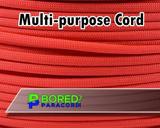 BORED? PARACORD! 550 lb Paracord - Ideal for Crafting, Camping, DIY Projects, Active & Military Outdoors - Strong Survival Rope - Tactical Parachute Cord Type III - Neon Orange 50 Feet