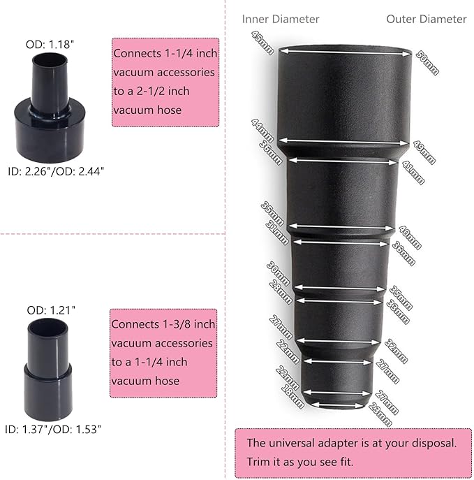 11 PCS Universal Vacuum Attachments Kit for Shop Vac Accessories - Includes Horse Hair Vacuum Brush, Floor Brush, Crevice Tool, and Hose Adapters for 2 1/2" to 1 1/4" & 1 7/8" to 1" Hoses